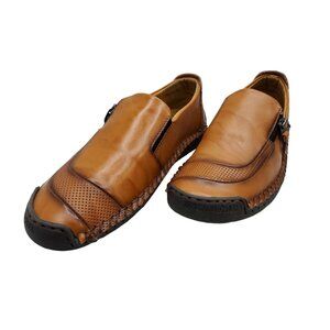 mens brown slip on fashion caoutchouc side zip ant-slip loafers size 8m